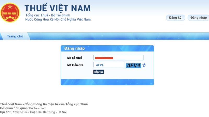 Tiến hành đăng nhập vào hệ thống thuế điện tử