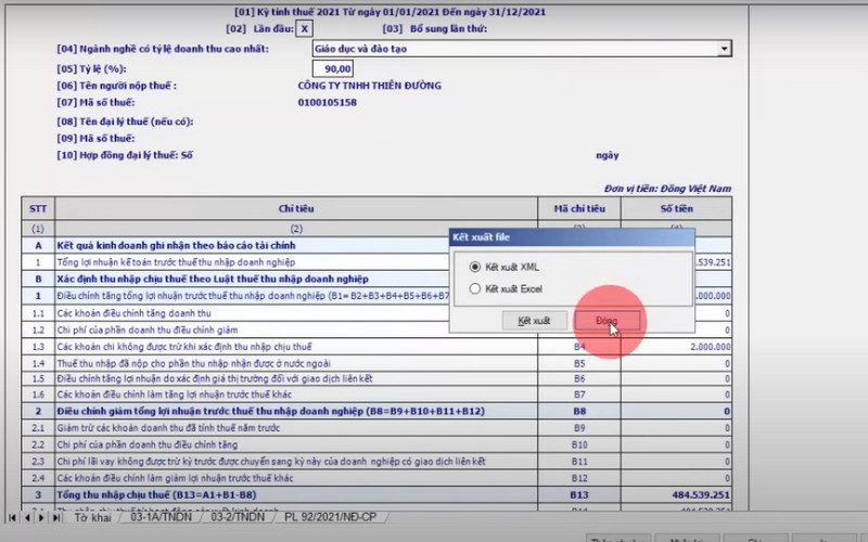 Người lập tờ khai thực hiện kết xuất XML