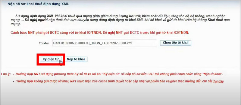 Người nộp thuế thực hiện ký điện tử