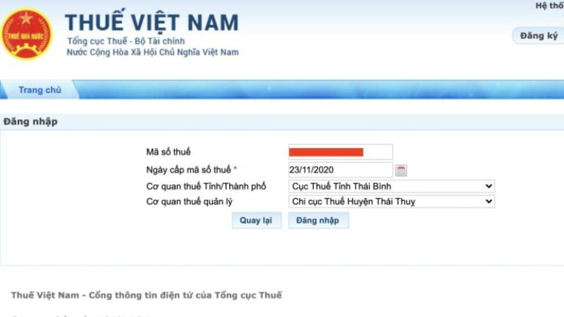 Đăng nhập hệ thống Thuế điện tử của tổng cục thuế
